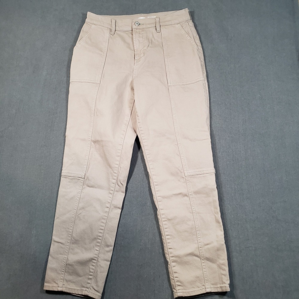 Old‎ Navy Sky-Hi Straight Pants Womens 6 Tan Khaki Extra High Rise Utility Seam